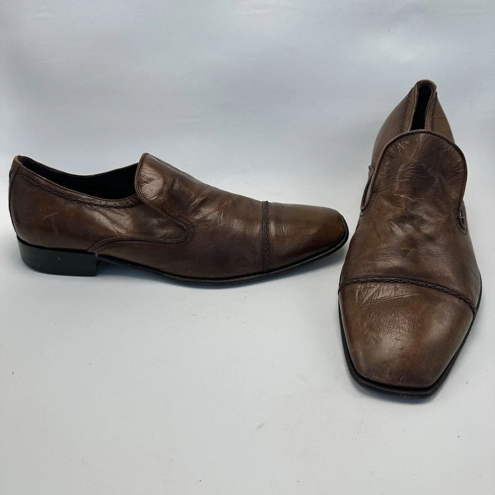 GORDON RUSH Men's Brown Soft Leather Shoes Slip On Loafers Size‎ 8